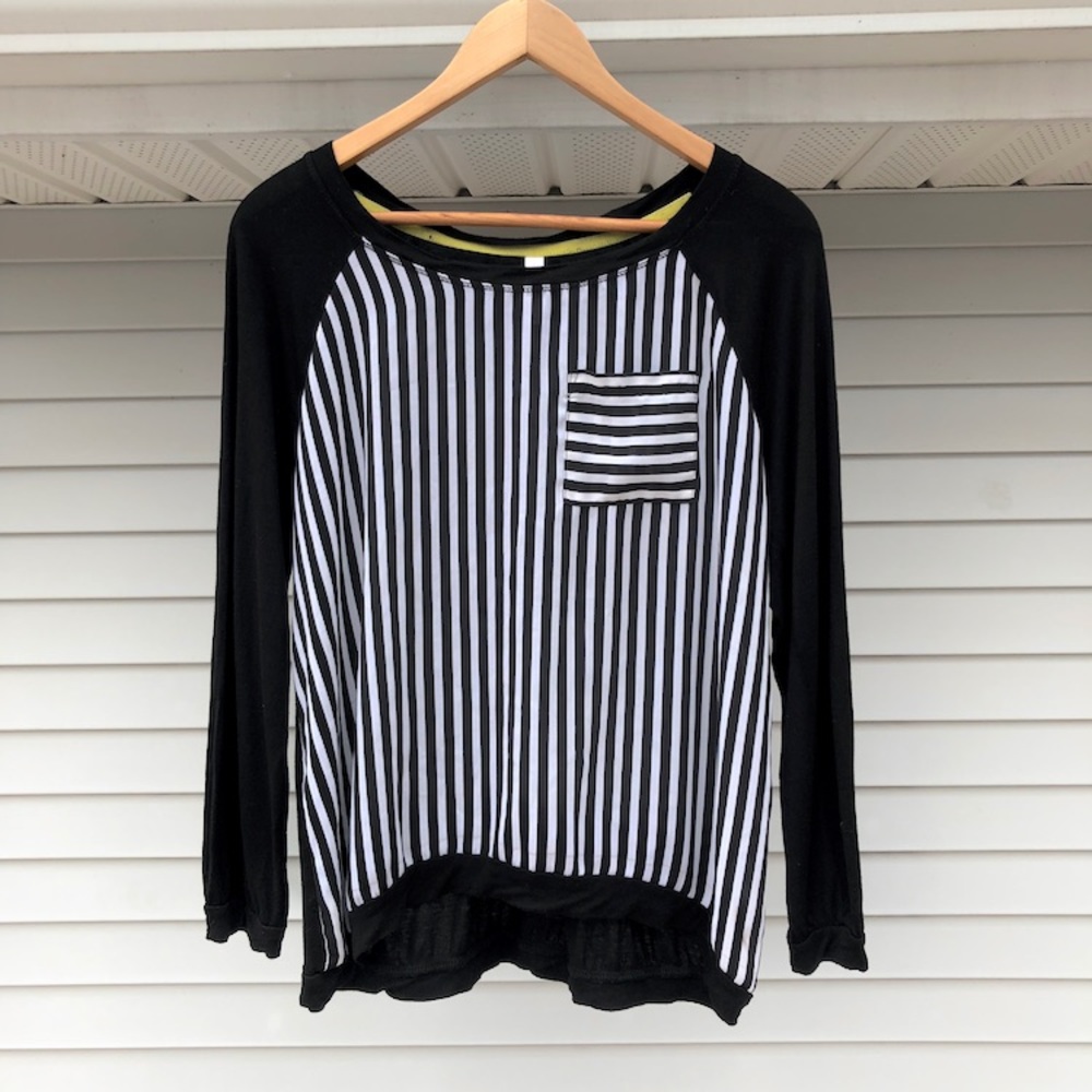 Black and White Striped Front Long Sleeve Shirt